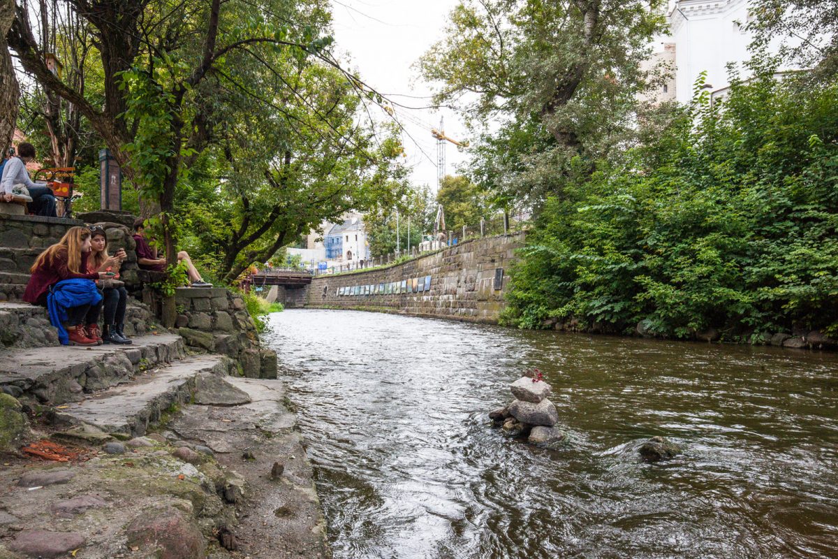 Vilnia River, in the artistic district of Uzupis, Vilnius, Lithuania