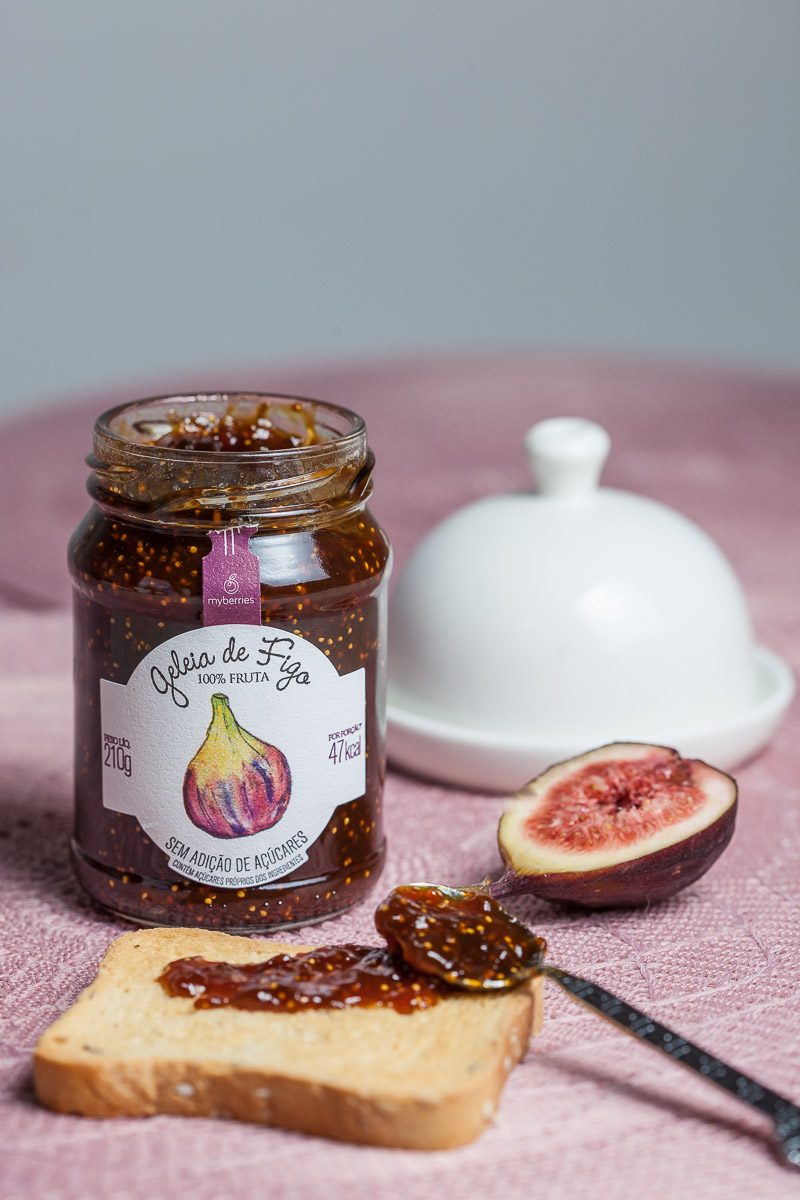 Food photography showing Fig Jam with toast and butter